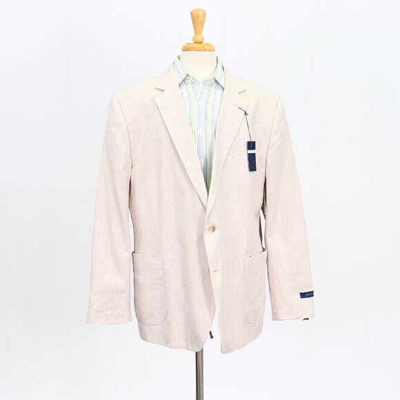 Stafford 52R Beige Blazer Sport Coat Jacket 2-Button Herringbone Y765